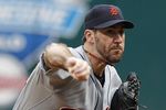 CLEVELAND, OH - SEPTEMBER 7:  Justin Verlander #35 of the Detroit Tigers pitches against the Cleveland Indians during the first inning of their game on September 7, 2011 at Progressive Field in Cleveland, Ohio.   (Photo by David Maxwell/Getty Images)