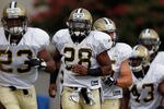 METAIRIE, LA - AUGUST 05:  Mark Ingram #28 of the New Orleans Saints works out during practice at the New Orleans Saints training facility on August 5, 2011 in Metairie, Louisiana.  (Photo by Chris Graythen/Getty Images)