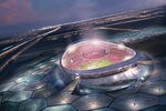 LUSAIL CITY, QATAR:  In this handout illustration provided by Qatar 2022, the Qatar 2022 Bid Committee today unveiled detailed plans for the iconic Lusail Stadium. With a capacity in excess of 86,000 and surrounded by water,  the stadium would host the World Cup Opening Match and Final if Qatar wins the rights to stage the 2022 FIFA World Cup. If Qatar is awarded the honour of staging the 2022 FIFA World Cup, construction of the Lusail Stadium will start in 2015 and be completed in 2019.  It will retain its full capacity after 2022. (Illustration by Qatar 2022 via Getty Images)