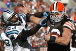 CLEVELAND - NOVEMBER 28:  Running back Peyton Hillis #40 of the Cleveland Browns scores a touchdown as he runs from safety Sherrod Martin #23 of the Carolina Panthers at Cleveland Browns Stadium on November 28, 2010 in Cleveland, Ohio.  (Photo by Matt Sullivan/Getty Images)