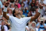 LONDON, ENGLAND - JULY 01:  Rafael Nadal of Spain celebrates celebrates after winning his semifinal round match against Andy Murray of Great Britain on Day Eleven of the Wimbledon Lawn Tennis Championships at the All England Lawn Tennis and Croquet Club on July 1, 2011 in London, England.  (Photo by Clive Mason/Getty Images)