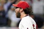 CLEVELAND, OH - AUGUST 27: Closing pitcher Chris Perez #54 of the Cleveland Indians pumps his fist in celebration after the final strike to win the game 8-7 against the Kansas City Royals at Progressive Field on August 27, 2011 in Cleveland, Ohio. (Photo by Jason Miller/Getty Images)