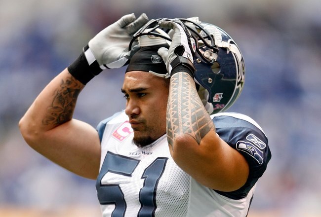 INDIANAPOLIS - OCTOBER 04:  Lofa Tatupu #51 of the the Seattle Seahawks is pictured during the NFL game against the Indianapolis Colts at Lucas Oil Stadium on October 4, 2009 in Indianapolis, Indiana.  (Photo by Andy Lyons/Getty Images)