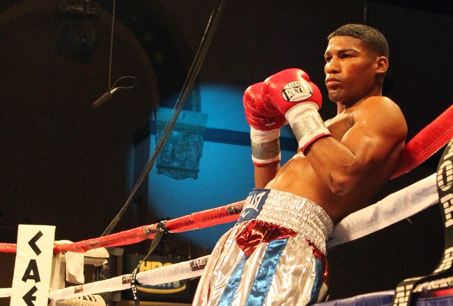ATLANTIC CITY, NJ - MARCH 26: Yuriorkis Gamboa leans against the ropes before his IBF WBA World Featherweight title bout against Jorge Solis of Mexico during Top Rank's 'Featherweight Fury' on March 26, 2011 at Boardwalk Hall in Atlantic City, New Jersey. (Photo by Hunter Martin/Getty Images)