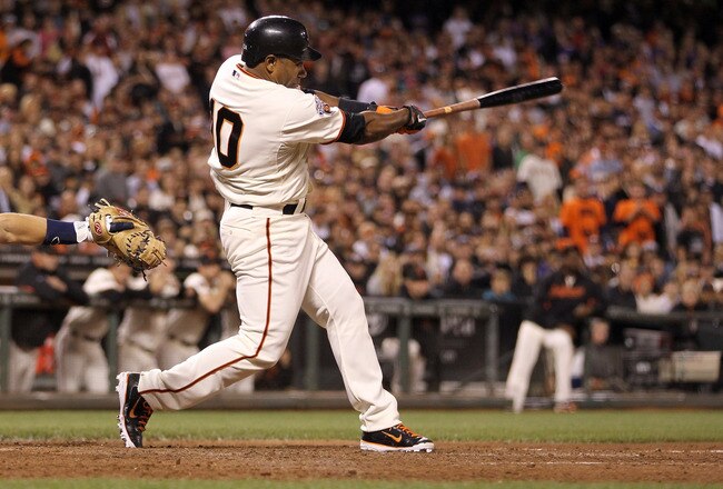 SAN FRANCISCO, CA - AUGUST 23:  Miguel Tejada #10 of the San Francisco Giants bats against the San Diego Padres at AT&T Park on August 23, 2011 in San Francisco, California.  (Photo by Ezra Shaw/Getty Images)