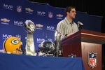 DALLAS, TX - FEBRUARY 07:  Green Bay Packers quarterback Aaron Rodgers speaks to the media during a press conference at Super Bowl XLV Media Center on February 7, 2011 in Dallas, Texas.  (Photo by Streeter Lecka/Getty Images)