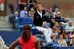 NEW YORK, NY - SEPTEMBER 11:  Serena Williams of the United States questions the call of chair umpire Eva Asderakia while playing against Samantha Stosur of Australia during the Women's Singles Final on Day Fourteen of the 2011 US Open at the USTA Billie Jean King National Tennis Center on September 11, 2011 in the Flushing neighborhood of the Queens borough of New York City.  (Photo by Chris Trotman/Getty Images)