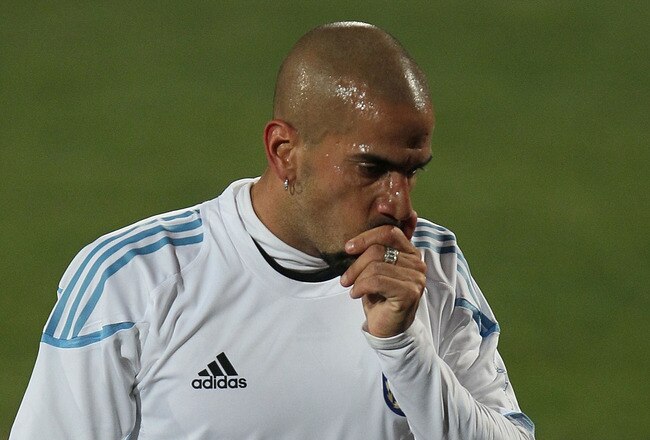 PRETORIA, SOUTH AFRICA - JUNE 28:  Juan Veron of Argentina's national football team walks off the pitch after  a team training session on June 23, 2010 in Pretoria, South Africa.  (Photo by Chris McGrath/Getty Images)