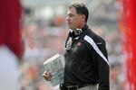 CLEVELAND, OH - SEPTEMBER 11: Head coach Pat Shurmur of the Cleveland Browns reacts to an officials call against the Browns during the first quarter against the Cincinnati Bengals at Cleveland Browns Stadium during a season opener on September 11, 2011 in Cleveland, Ohio. The Bengals defeated the Browns 27-17. (Photo by Jason Miller/Getty Images)