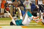 MIAMI GARDENS, FL - SEPTEMBER 12:  Chad Henne #7 of the Miami Dolphins rushes for a touchdown during a game  against the New England Patriots at Sun Life Stadium on September 12, 2011 in Miami Gardens, Florida.  (Photo by Mike Ehrmann/Getty Images)