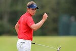 NORTON, MA - SEPTEMBER 05:   Luke Donald of England reacts after he made a putt for par on the 15th hole during the final round of the Deutsche Bank Championship at TPC Boston on September 5, 2011 in Norton, Massachusetts.  (Photo by Jim Rogash/Getty Images)