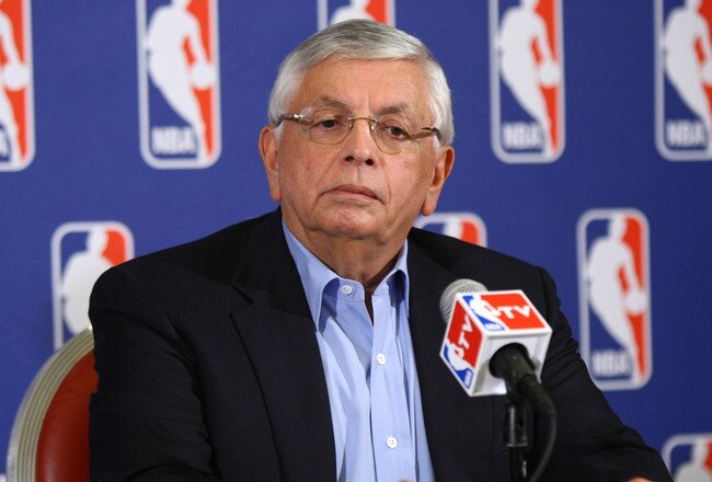 NEW YORK, NY - JUNE 30:  Commissioner of the NBA, David Stern announces that a lockout will go ahead as NBA labor negotiations break down at Omni Hotel on June 30, 2011 in New York City. The NBA has locked out the players after they were unable to reach a new collective bargaining agreement (CBA). The current CBA is due to expire tonight at midnight.    (Photo by Neilson Barnard/Getty Images)