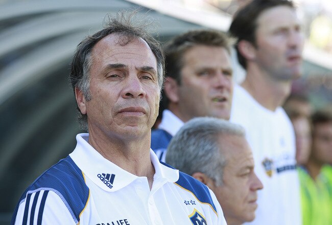 VANCOUVER, CANADA - JULY 30:   Head coach Bruce Arena of the Los Angeles Galaxy looks on from the bench during their MLS game July 30, 2011 against the Vancouver Whitecaps FC at Empire Field in Vancouver, British Columbia, Canada. (Photo by Jeff Vinnick/Getty Images)