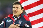 NEW PLYMOUTH, NEW ZEALAND - SEPTEMBER 11:  Mike MacDonald of USA during the national anthem ahead of the IRB 2011 Rugby World Cup Pool C match between Ireland and the USA on September 11, 2011 in New Plymouth, New Zealand.  (Photo by Hannah Johnston/Getty Images)