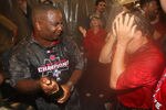 ANAHEIM, CA - SEPTEMBER 10:  Owner Arturo Moreno (R) and general manager Tony Reagins of the Los Angeles Angels of Anaheim celebrate clinching the American League Western Division after the game with the New York Yankees on September 10, 2008 at Angel Stadium in Anaheim, California. The Angels won 4-2.  (Photo by Stephen Dunn/Getty Images)