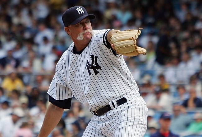 NEW YORK - JULY 07: Former New York Yankee Rich 'Goose' Gossage pitches on Old Timers Day before the Yankees play the Los Angeles Angels of Anaheim at Yankee Stadium on July 7, 2007 in the Bronx borough of New York City. (Photo by Jim McIsaac/Getty Images)