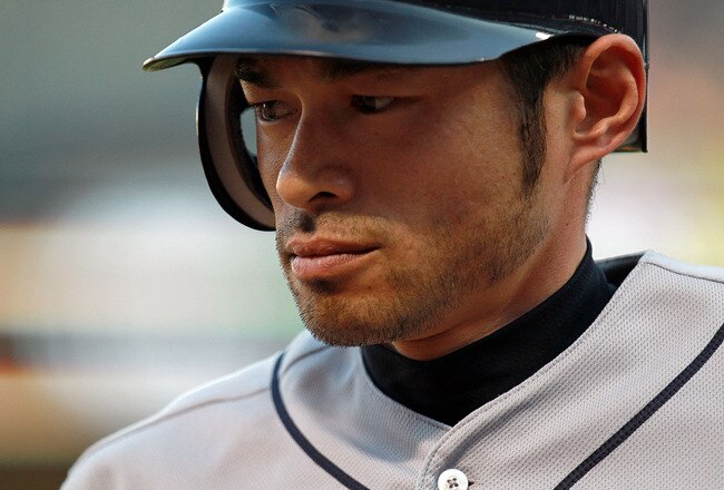 ARLINGTON, TX - AUGUST 09:  Ichiro Suzuki #51 of the Seattle Mariners at Rangers Ballpark in Arlington on August 9, 2011 in Arlington, Texas.  (Photo by Ronald Martinez/Getty Images)