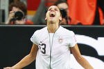 FRANKFURT AM MAIN, GERMANY - JULY 17: Alex Morgan of USA celebrates after scoring her team's first goal during the FIFA Women's World Cup Final match between Japan and USA at the FIFA World Cup stadium Frankfurt on July 17, 2011 in Frankfurt am Main, Germany.  (Photo by Joern Pollex/Getty Images)