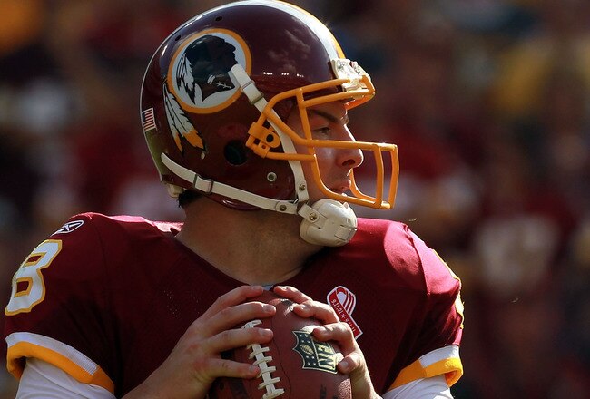 LANDOVER, MD - SEPTEMBER 11:  Rex Grossman #8 of the Washington Redskins at FedExField on September 11, 2011 in Landover, Maryland.  (Photo by Ronald Martinez/Getty Images)