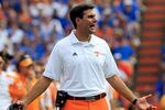 GAINESVILLE, FL - SEPTEMBER 17:  Head coach of the Tennessee Volunteers Derek Dooley speaks turnover his players during a game against the Florida Gators at Ben Hill Griffin Stadium on September 17, 2011 in Gainesville, Florida.  (Photo by Sam Greenwood/Getty Images)