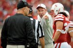 LINCOLN, NE - SEPTEMBER 17: Nebraska coach Bo Pelini points out what he thought was a penalty as his Cornuskers played the Washington Huskies at Memorial Stadium September 17, 2011 in Lincoln, Nebraska.(Photo by Eric Francis/Getty Images)