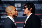 NEW YORK, NY - SEPTEMBER 20:  Professional boxers Miguel Cotto (L) and Antonio Margarito pose for the media after a press conference at the Edison Ballroom on September 20, 2011 in New York City.  (Photo by Patrick McDermott/Getty Images)