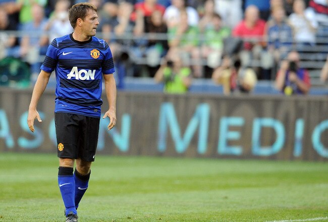 SEATTLE, WA - JULY 20: Michael Owen of Manchester United looks for a pass during the first half of the game against the Seattle Sounders FC at CenturyLink Field on July 20, 2011 in Seattle, Washington. (Photo by Steve Dykes/Getty Images)