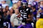 PASADENA, CA - JANUARY 01:  Wide receiver Jeremy Kerley #85 of the TCU Horned Frogs runs with the ball against the Wisconsin Badgers in the 97th Rose Bowl game on January 1, 2011 in Pasadena, California.  (Photo by Kevork Djansezian/Getty Images)