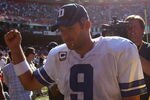 SAN FRANCISCO, CA - SEPTEMBER 18:  Tony Romo #9 of the Dallas Cowboys celebrates after defeating the San Francisco 49ers at Candlestick Park on September 18, 2011 in San Francisco, California.  (Photo by Jed Jacobsohn/Getty Images)