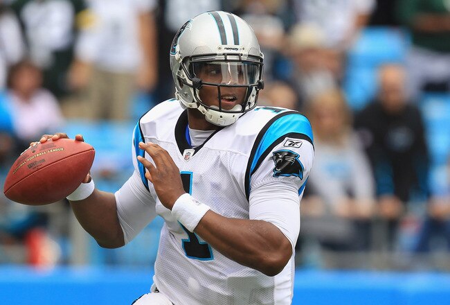 CHARLOTTE, NC - SEPTEMBER 18:  Cam Newton #1 against the Green Bay Packers during their game at Bank of America Stadium on September 18, 2011 in Charlotte, North Carolina.  (Photo by Streeter Lecka/Getty Images)