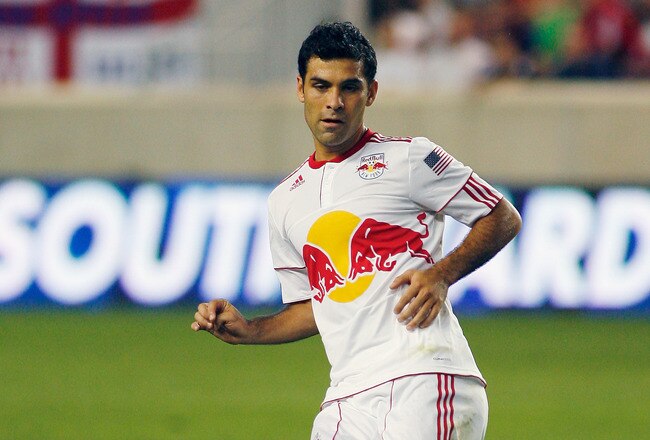 HARRISON, NJ - AUGUST 13: Rafa Marquez #4 of the New York Red Bulls plays the ball against the Chicago Fire during the game at Red Bull Arena on August 13, 2011 in Harrison, New Jersey. (Photo by Andy Marlin/Getty Images)