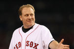 BOSTON - OCTOBER 16:  Curt Schilling of the Boston Red Sox throws out the first pitch of game five of the American League Championship Series against the Tampa Bay Rays during the 2008 MLB playoffs at Fenway Park on October 16, 2008 in Boston, Massachusetts.  (Photo by Elsa/Getty Images)