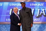 NEWARK, NJ - JUNE 23:  Alec Burks from the Colorado Buffalos greets NBA Commissioner David Stern after he was selected #12 overall by the Utah Jazz in the first round during the 2011 NBA Draft at the Prudential Center on June 23, 2011 in Newark, New Jersey.  NOTE TO USER: User expressly acknowledges and agrees that, by downloading and/or using this Photograph, user is consenting to the terms and conditions of the Getty Images License Agreement.  (Photo by Mike Stobe/Getty Images)