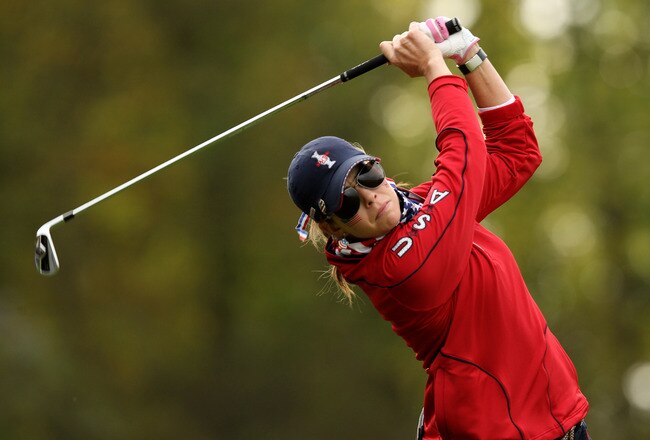 DUNSHAUGHLIN, IRELAND - SEPTEMBER 23:  Paula Creamer of the USA tees off  during the morning foursomes on day one of the 2011 Solheim Cup at Killeen Castle Golf Club on September 23, 2011 in Dunshaughlin, County Meath, Ireland.  (Photo by Ian Walton/Getty Images)