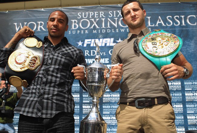 BRENTWOOD, ENGLAND - AUGUST 22:  Andre Ward of the USA and Carl Froch of Britain pose with the cup during the Carl Froch and Andre Ward Press Conference at Matchroom Sports Head Office on August 22, 2011 in Brentwood, England.  (Photo by Tom Shaw/Getty Images)