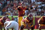 LOS ANGELES, CA - SEPTEMBER 10:  Matt Barkley #7 of the USC Trojans calls out a play before a snap against the Utah Utes at Los Angeles Memorial Coliseum on September 10, 2011 in Los Angeles, California.  (Photo by Harry How/Getty Images)