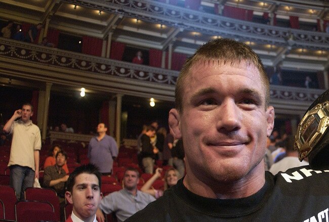 LONDON - JULY 13:  Matt Hughes of the USA and current Welterweight Champion celebrates his win over Carlos Newton of Canada during the Ultimate Fighting Championship, 'Brawl in the Royal Albert Hall', in the Royal Albert Hall London, England on July 13, 2002. (Photo by John Gichigi/Getty Images)