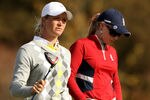 DUNSHAUGHLIN, IRELAND - SEPTEMBER 24:  Suzann Pettersen of Europe walks off the 9th tee with Morgan Pressel (R) during the afternoon fourballs on day two of the 2011 Solheim Cup at Killeen Castle Golf Club on September 24, 2011 in Dunshaughlin, County Meath, Ireland.  (Photo by Ian Walton/Getty Images)