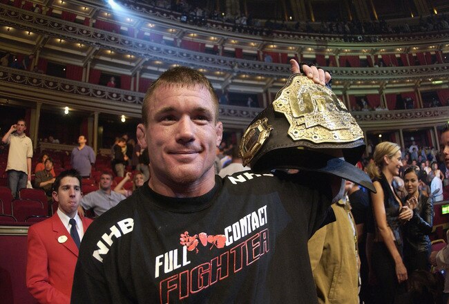 LONDON - JULY 13:  Matt Hughes of the USA and current Welterweight Champion celebrates his win over Carlos Newton of Canada during the Ultimate Fighting Championship, 'Brawl in the Royal Albert Hall', in the Royal Albert Hall London, England on July 13, 2002. (Photo by John Gichigi/Getty Images)