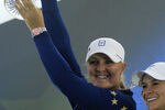 DUNSHAUGHLIN, IRELAND - SEPTEMBER 25:  Anna Nordqvist of Europe celebrates her team's 15-13 victory with the trophy following the singles matches on day three of the 2011 Solheim Cup at Killeen Castle Golf Club on September 25, 2011 in Dunshaughlin, County Meath, Ireland.  (Photo by David Cannon/Getty Images)
