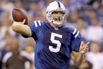 INDIANAPOLIS, IN - SEPTEMBER 18:  Kerry Collins #5 of the Indianapolis Colts throws against the Cleveland Browns at Lucas Oil Stadium on September 18, 2011 in Indianapolis, Indiana.  (Photo by Matthew Stockman/Getty Images)