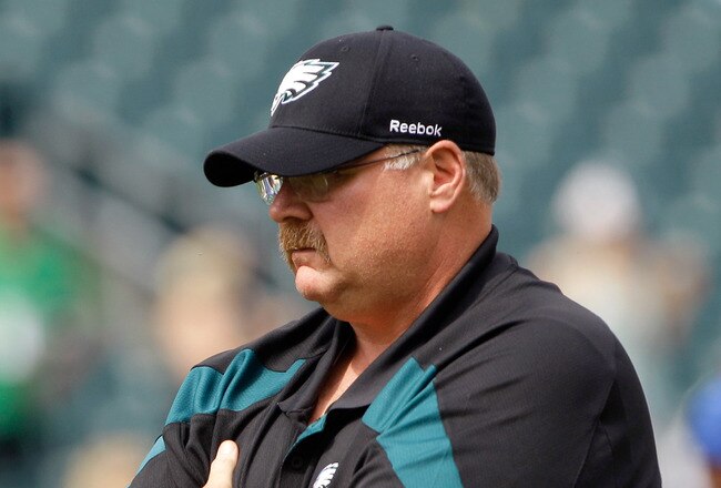 PHILADELPHIA, PA - SEPTEMBER 25:  Head coach Andy Reid of the Philadelphia Eagles looks on before the game against the New York Giants at Lincoln Financial Field on September 25, 2011 in Philadelphia, Pennsylvania.  (Photo by Rob Carr/Getty Images)