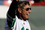 EAST RUTHERFORD, NJ - OCTOBER 26:  Former Jets quarterback is introduced during halftime festivities celebrating the 40th anniversary of the Jets' win over the Colts in Super Bowl III during the game between the Kansas City Chiefs and the New York Jets on October 26, 2008 at Giants Stadium in East Rutherford, New Jersey.  (Photo by Jarrett Baker/Getty Images)