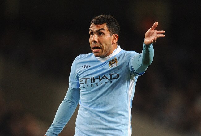 MANCHESTER, ENGLAND - SEPTEMBER 21: Carlos Tevez of Manchester City gestures during the Carling Cup Third Round match between Manchester City and Birmingham City at the Etihad Stadium on September 21, 2011 in Manchester, England.  (Photo by Michael Regan/Getty Images)