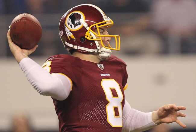 ARLINGTON, TX - SEPTEMBER 26:  Rex Grossman #8 of the Washington Redskins at Cowboys Stadium on September 26, 2011 in Arlington, Texas.  (Photo by Ronald Martinez/Getty Images)