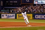 ST PETERSBURG, FL - SEPTEMBER 28:  Infielder Evan Longoria #3 of the Tampa Bay Rays rounds the bases after his bottom of the twelveth inning walk off home run against the New York Yankees during the game at Tropicana Field on September 28, 2011 in St. Petersburg, Florida.  (Photo by J. Meric/Getty Images)