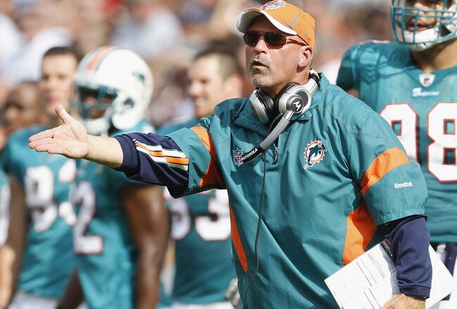 CLEVELAND, OH - SEPTEMBER 25:  Head coach Tony Sparano of the Miami Dolphins argues a call against the Cleveland Browns at Cleveland Browns Stadium on September 25, 2011 in Cleveland, Ohio.  (Photo by Matt Sullivan/Getty Images)