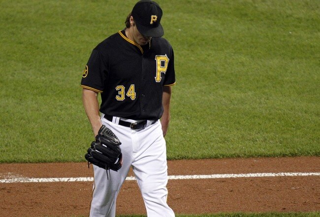PITTSBURGH, PA - SEPTEMBER 09:  Daniel McCutchen #34 of the Pittsburgh Pirates walks off the field after giving up a three-run home run against the Florida Marlins during the game on September 9, 2011 at PNC Park in Pittsburgh, Pennsylvania.  (Photo by Justin K. Aller/Getty Images)