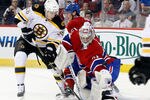 MONTREAL, CANADA - SEPTEMBER 27:  Jordan Caron #38 of the Boston Bruins shoots the puck just over the glove of Carey Price #31 of the Montreal Canadiens missing the goal during the NHL pre-season game at the Bell Centre on September 27, 2011 in Montreal, Quebec, Canada.  (Photo by Richard Wolowicz/Getty Images)