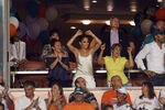 MIAMI - OCTOBER 12:  Performance artist limited partner Jennifer Lopez of the Miami Dolphins celebrates a touchdown against the New York Jets at Land Shark Stadium on October 12, 2009 in Miami, Florida. The Dolphins defeated the Jets 31-27.  (Photo by Doug Benc/Getty Images)